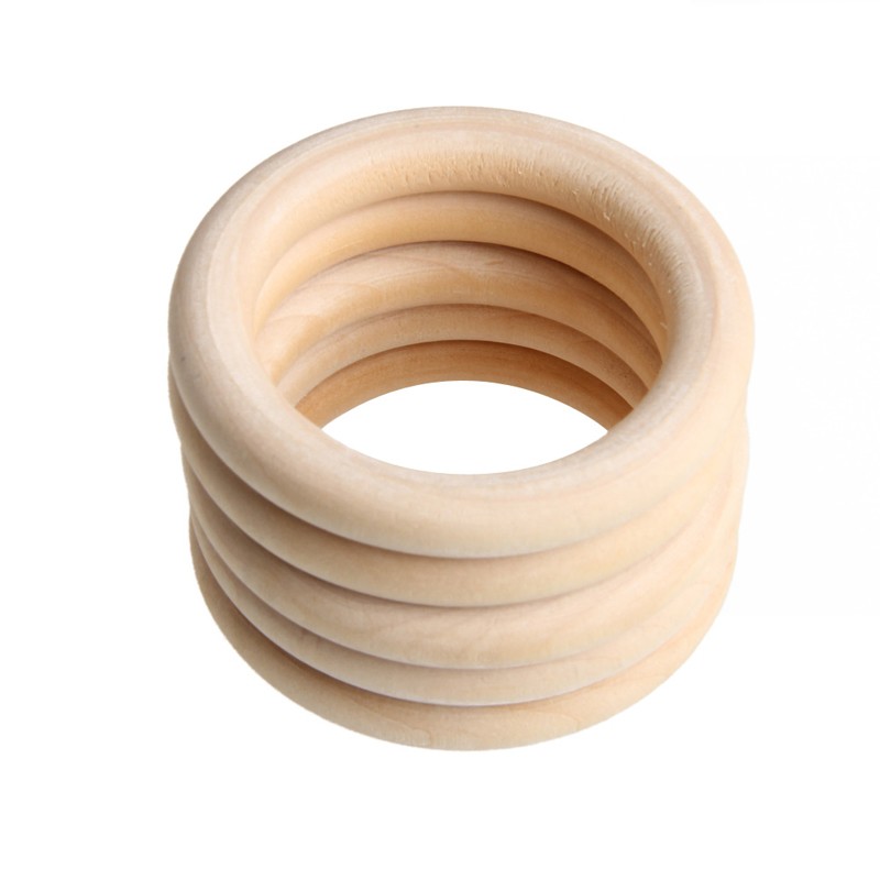 5pcs 70mm Baby Wooden Teething Rings Necklace Bracelet DIY Crafts Natural New 95AE