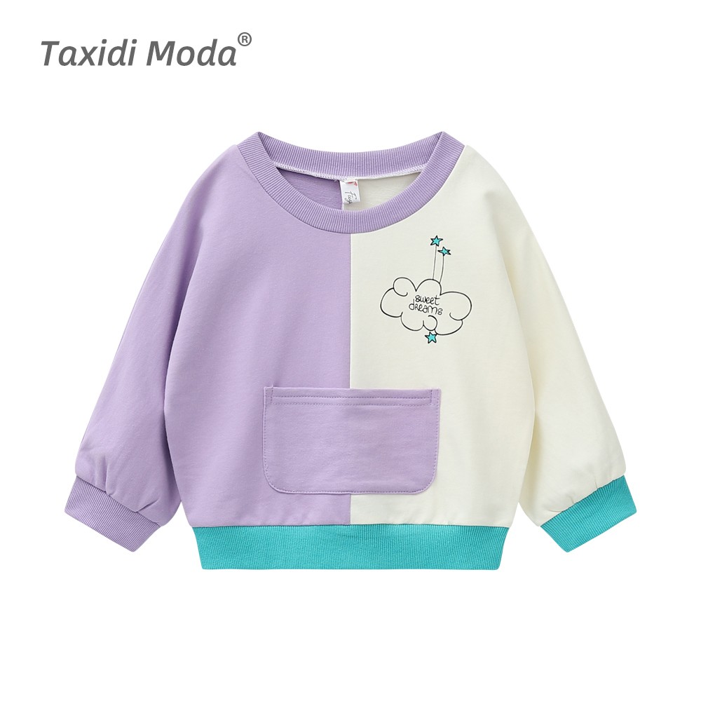 Taxidi Moda Baby Girls Clothes Spring 2022 Cotton Patchwork Letter Cute Kids Sweatshirt Pocket Pullover Baby Clothes 2135