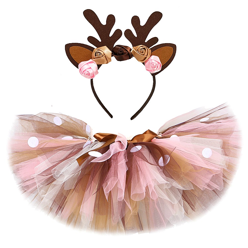 Baby Girls Deer Tutu Skirt Outfit For Kids Christmas Reindeer Costume Toddler Girl New Year Clothes Baby Birthday Tutus 0-14Y