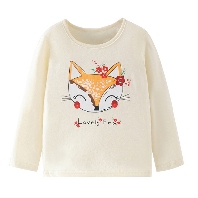 Little maven baby girls T-shirt long sleeve cotton soft autumn clothes lovely flower and fox for baby girls kids 2 to 7 years
