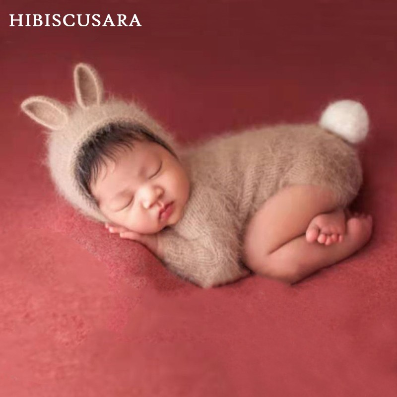 Wollen Knitting Infant Baby Clothes Cute Bunny Rompers Newborn Photo Costumes Outfits Jumpsuit Hat 2pcs Bunny Sets