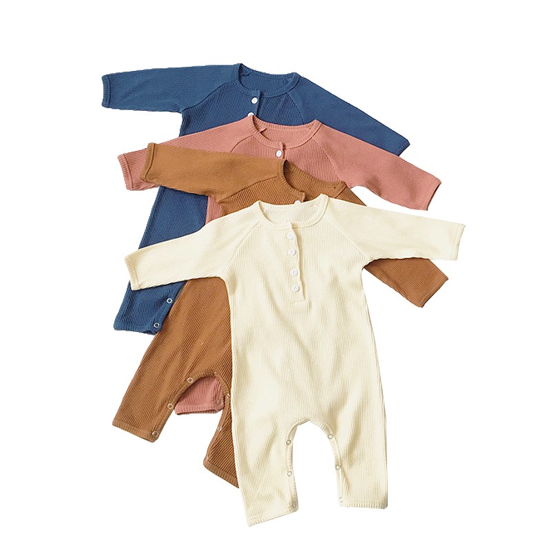 Autumn Baby Solid Color Hole Strip Long Sleeve One Piece Romper For Girl
