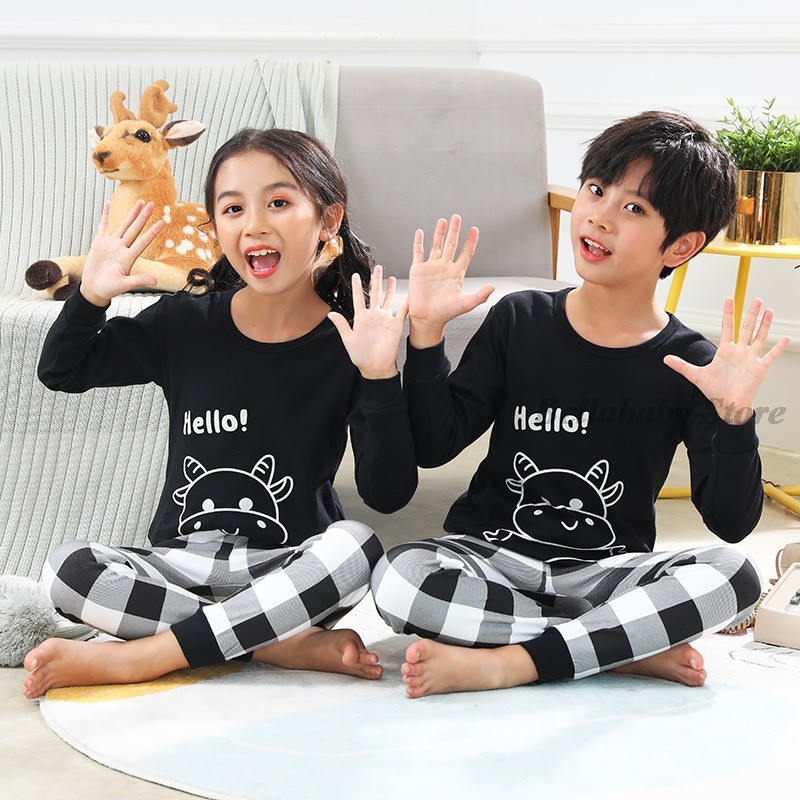 Baby Boy Girl Pajama Sets Korean Spring Pajamas For Kids Sleepwear Set Cotton Cartoon Cow Night Outfits Autumn Children Clothes