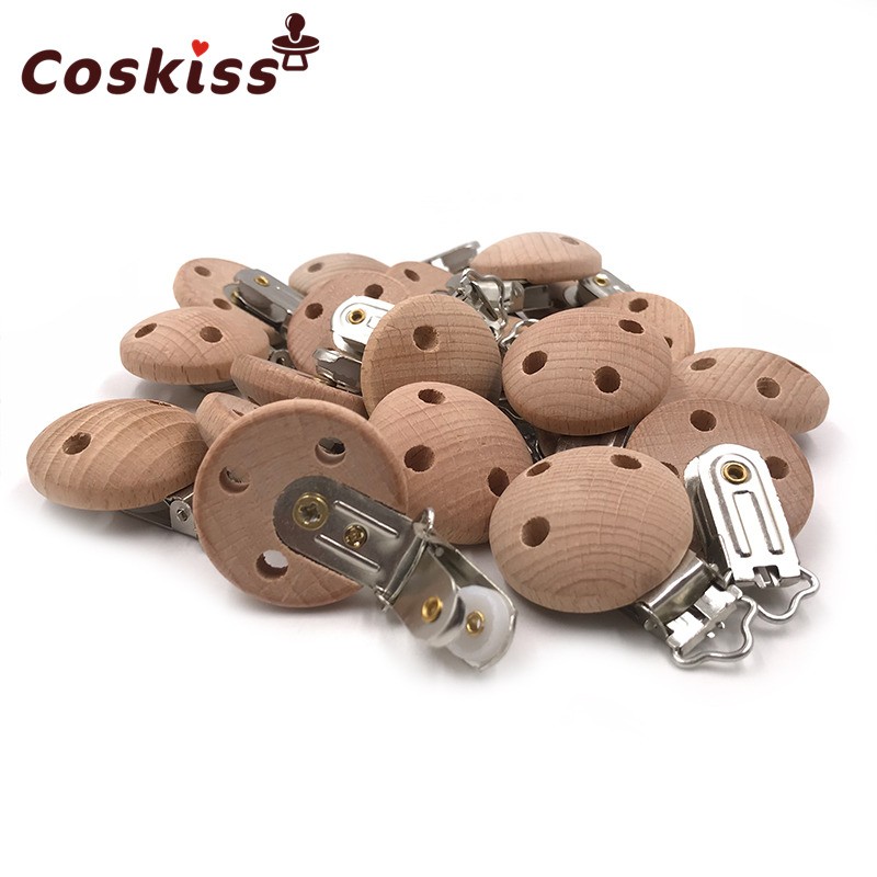 20pcs Wooden Pacifier Clip Nursing Accessories Beech Pacifier Clips Chew Teething DIY Dummy Clip Chains Baby Teether