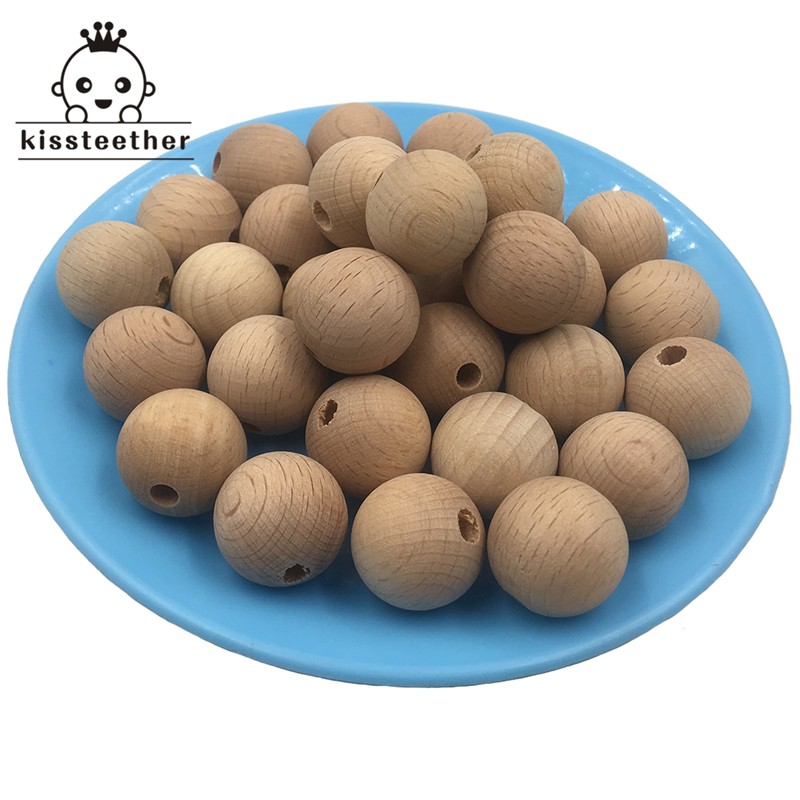 100pcs Wooden Chew Teether 10-20mm Round Beads Ecofriendly Unfinished Beech Beads DIY Craft Jewelry Accessories