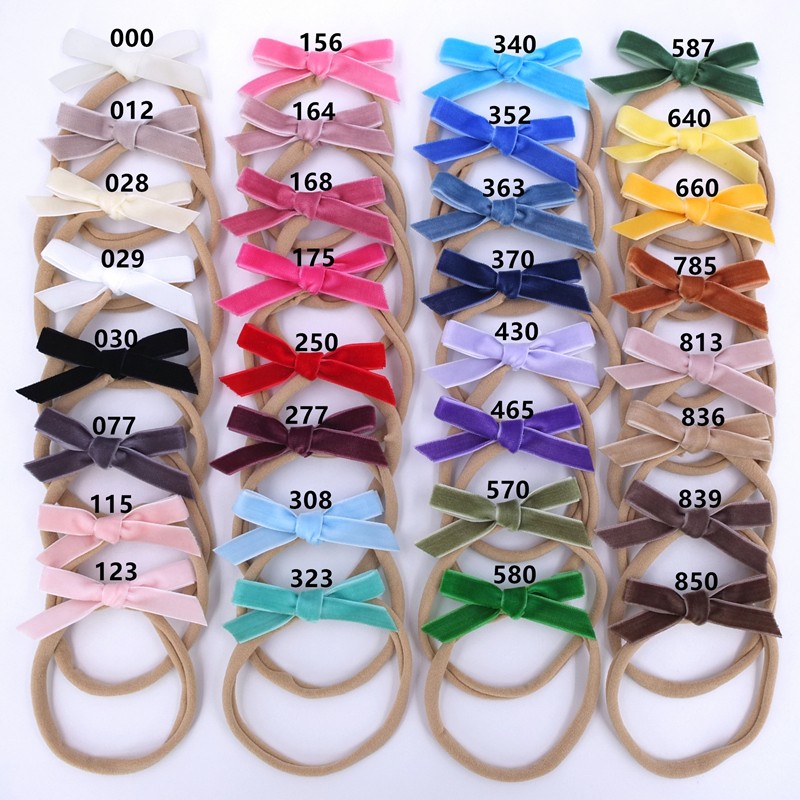 32pcs mini velvet ribbon bow nylon headband newborn baby boy velvet bow hair bands accessories