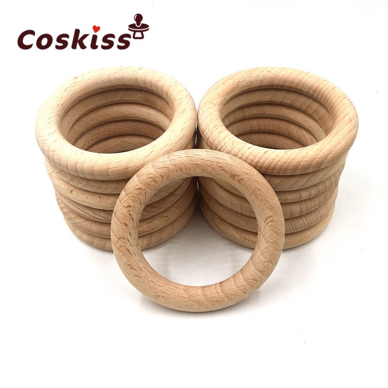 Baby Teether Wood Teething Beads Beech Wooden Ring DIY Wooden Teething Necklace