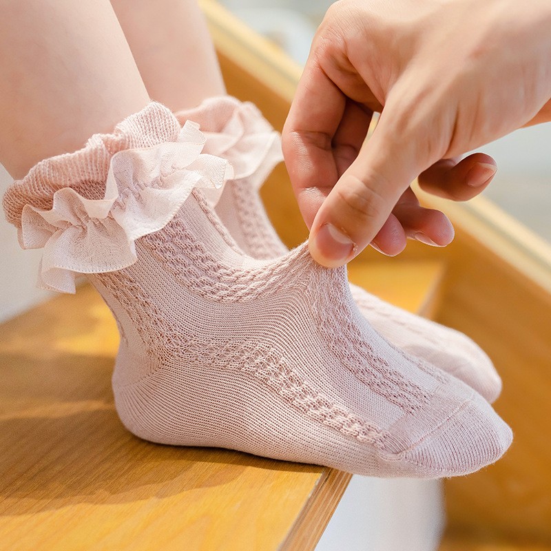 Spring Baby Girls Soft Cotton Ruffle Lace Ankle Princess Dress Socks for 0-12Y Toddler Infant Baby Solid Color White Flower Socks