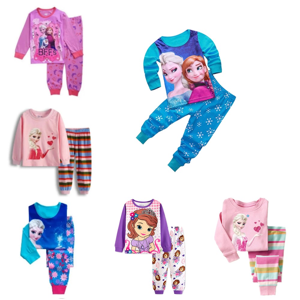 Kids Spring Pajamas Sets Cartoon Frozen Anna Elsa Spiderman Cars Minnie Sleepwear For Boys Girls