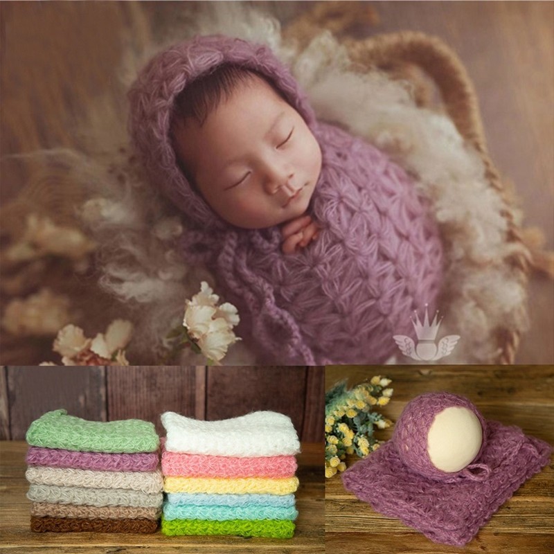 Newborn Photography Accessories Knitted Fleece Blanket Newborn Hat Newborn Photography Props Photo Studio Accessories