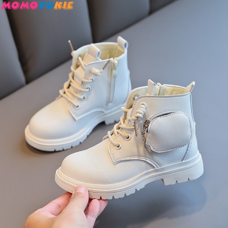 Autumn Winter Plus Velvet Warm Kids Martin Boots For Girls Boys Fashion Leather Shoes Soft Bottom Non-slip Children's Running Shoes