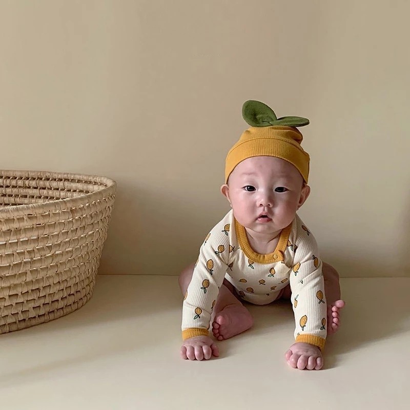 MILANCEL Newborn Baby Clothes Lemon Print Baby Clothes Cute Baby Hat Indoor Baby Clothes Set