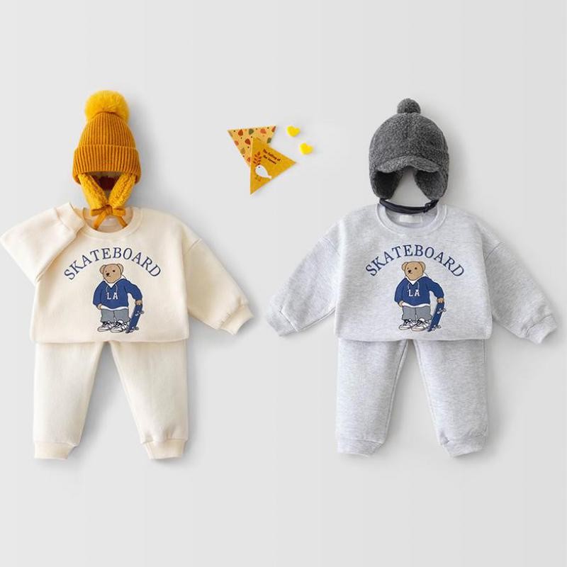 2022 Spring New Baby Girls Cute Bear Fashion Letter Sets Boys Long Sleeve Casual Top + Pants 2pcs Kids Clothes Sport Suit