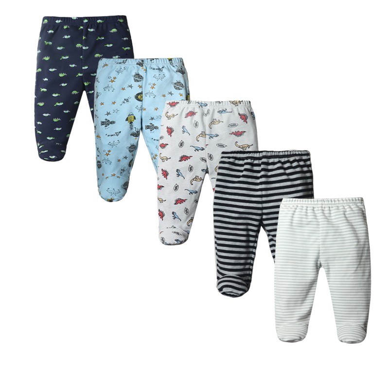 3/4/5pcs/lot Newborn Baby Pants Soft Cotton Cartoon Boys Pants Four Seasons Feet Baby Girls Pants Stripe Baby Trousers 0-12M