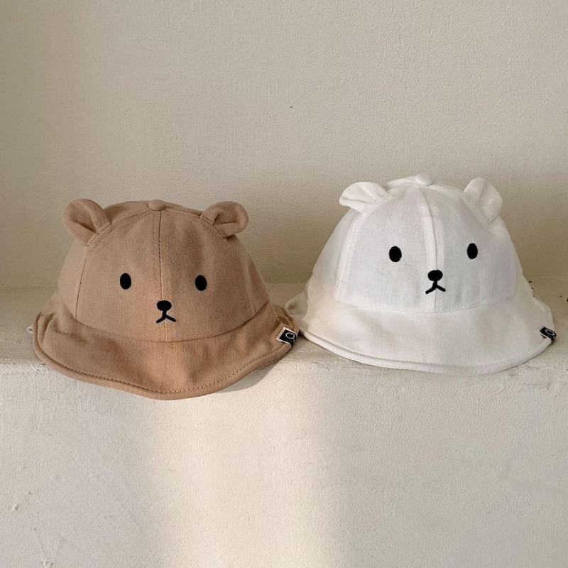 2022 New Baby Bucket Hat Cute Bear Ear Newborn Panama Hat Solid Baby Sun Hat Summer Boys Girls Fisherman Hat Kids Beach Hat