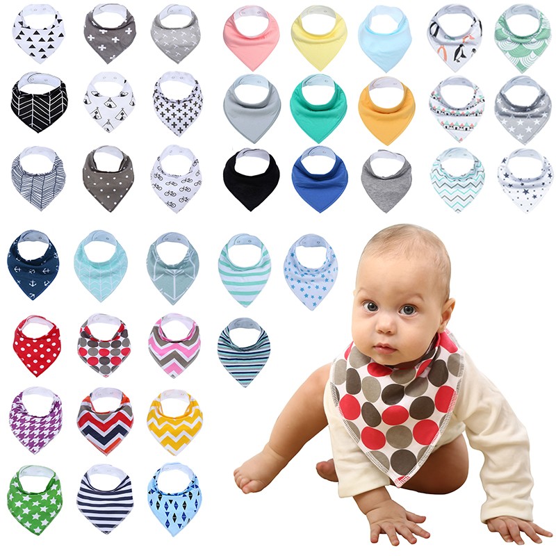 12packs/lot 100% Cotton Bandana Bibs for Drooling Teething Newborn Infant Adjstable Snaps Absorbent Baby Bibs