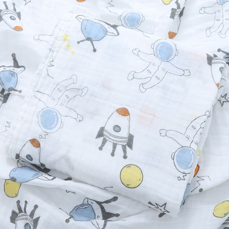 Baby Muslin Soft Cotton Receiving Blanket Infants Cartoon Printed Swaddle Wrap