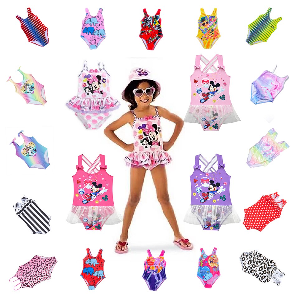 Summer Disney Unicorn Mickey Mouse Cosplay Children's Swimwear For Girls The Little Mermaid Bikini Beach Swimwear Holiday Outfit