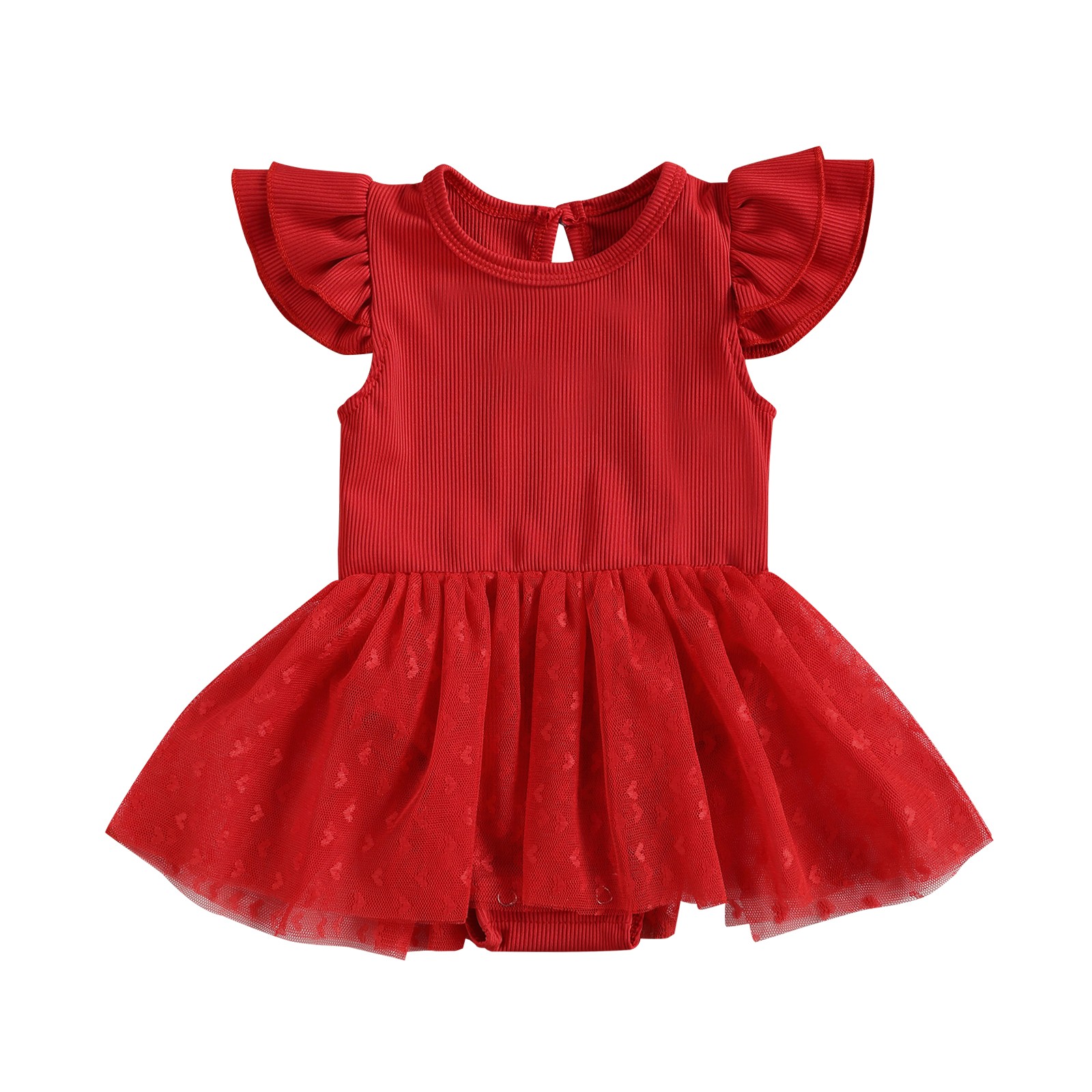 Ma & Baby- Newborn 0-18 Months Summer Jumpsuit Valentine's Day Clothes Red Heart Printed Tulle Jumpsuit