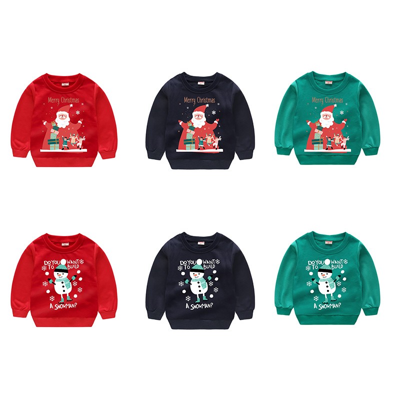 Christmas Children's Clothing Boys Girls Sweater Long Sleeve Sweatshirts Pullover Tops Cartoon Santa Snowman Print