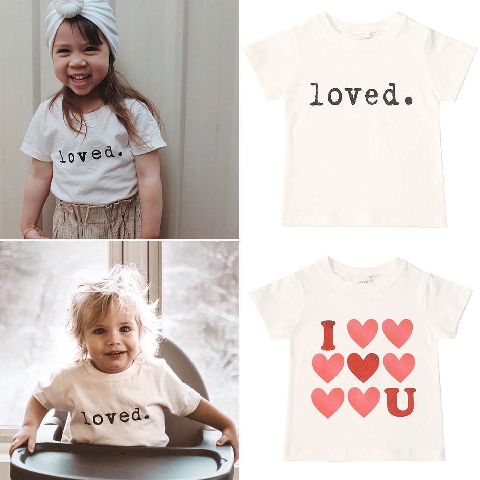 Summer Baby Girl Tshirt I Love Boys T-Shirt Letter Printed Lovely Heart Printing Kawaii Kids T-Shirt JYF