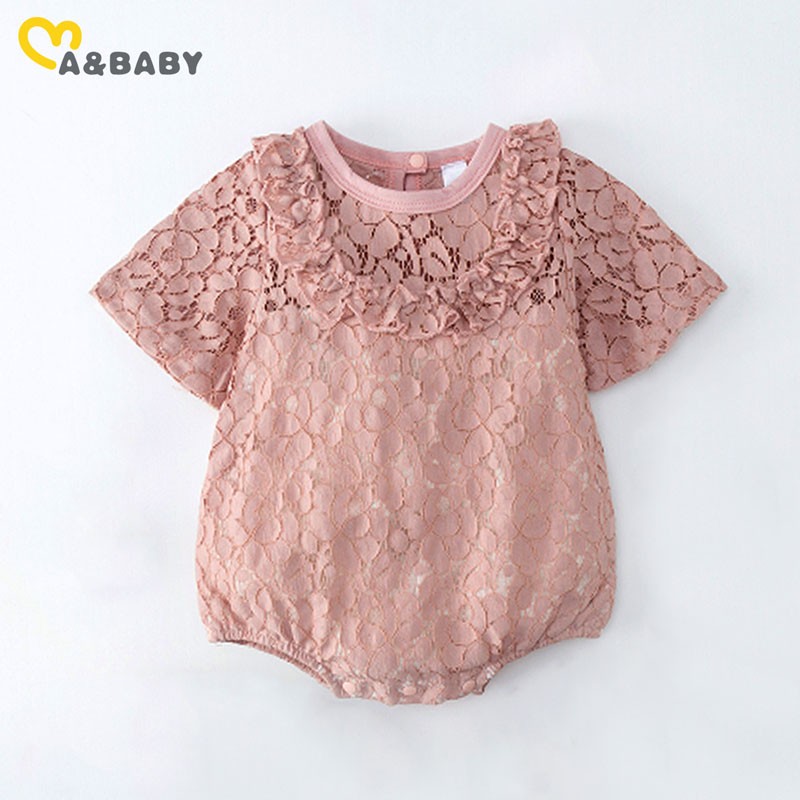 Ma & Baby - Lace Ruffled Jumpsuit For Baby Girls 0-18 Months Summer Newborn Clothes