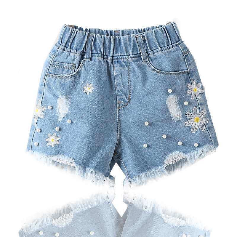 2022 New Fashion Summer Children's Shorts Floral Denim Shorts For Girls Short Jeans Princess Jeans Children Trousers