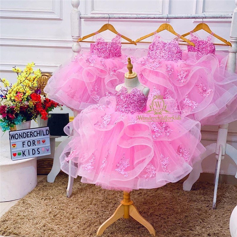 Kids Girls Princess Pink Evening Dress Tutu Dresses Baby Girl Clothes Long Dress Birthday Party Vestido Wear 1-14Years