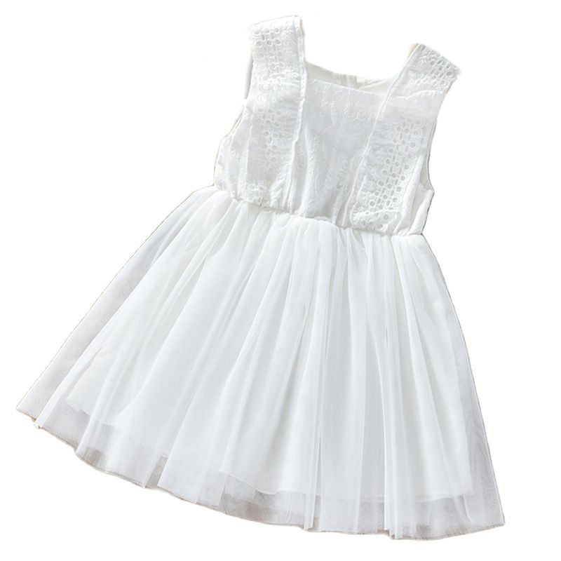 2022 new summer white mesh panel princess dress sleeveless evening dress baby dress children's clothing