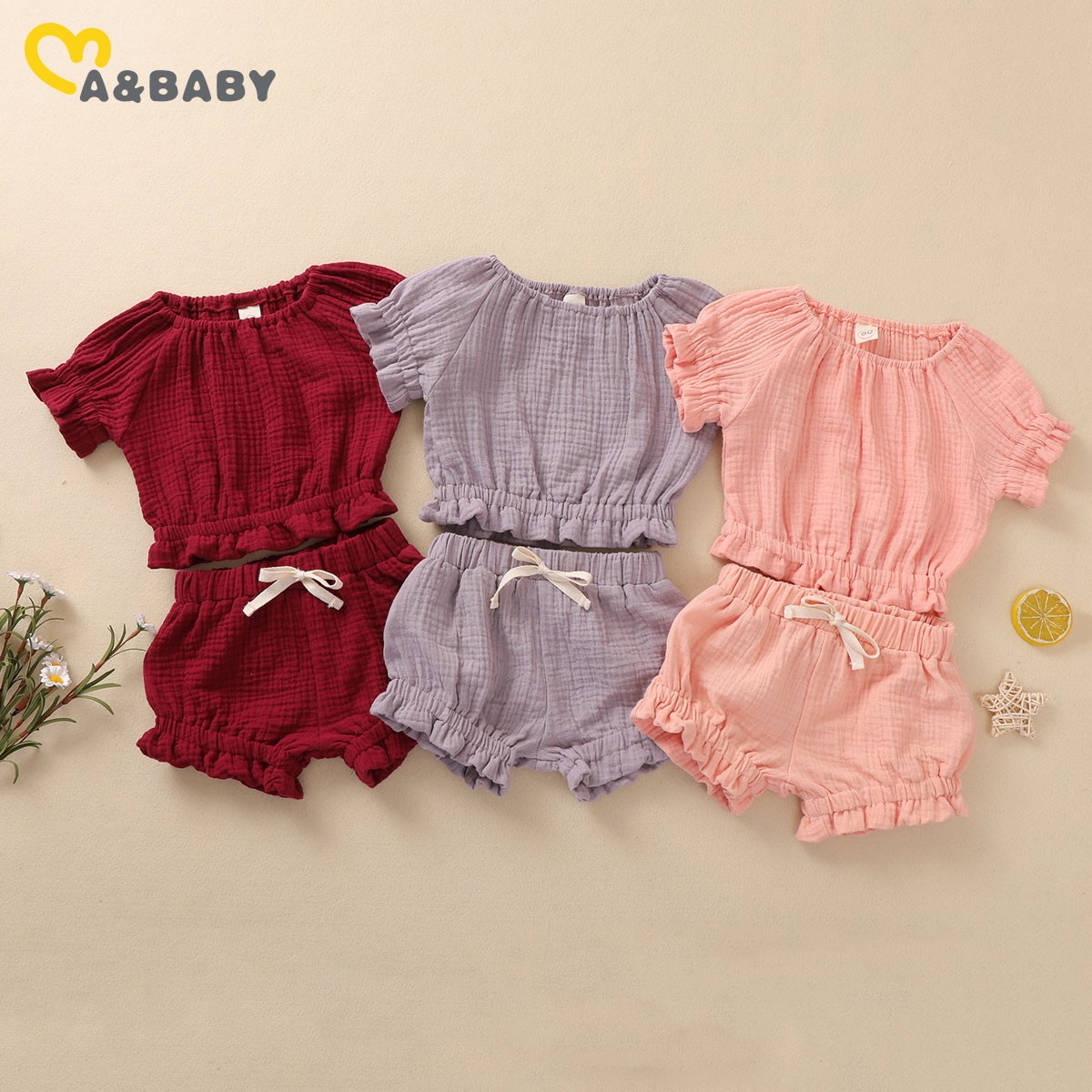 Ma & Baby 6M-3Y Summer Toddler Newborn Infant Baby Girl Clothes Set Ruffles T Shirt Shorts Soft Outfit Clothes Costumes