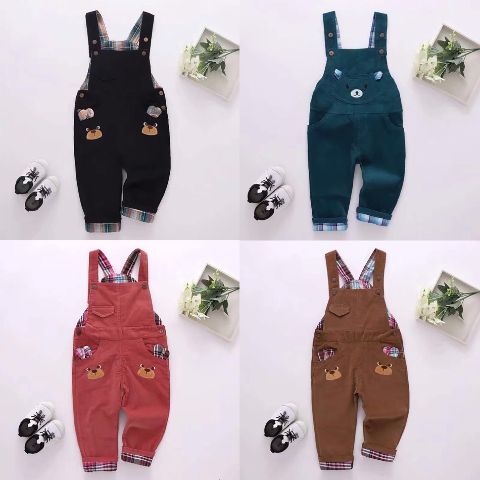 Infant Jeans Little Kids Cartoon Cute Suspenders Tolfield Causal Trousers Spring Autumn Baby Boys Girls Warm Pants 18M-4Y JYF