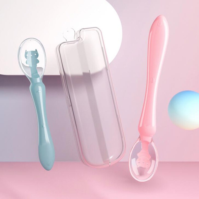 Newborn Baby Spoon Soft Silicone Temperature Sensor Spoon Baby Cutlery Training Spoon Infant Feeding Tools