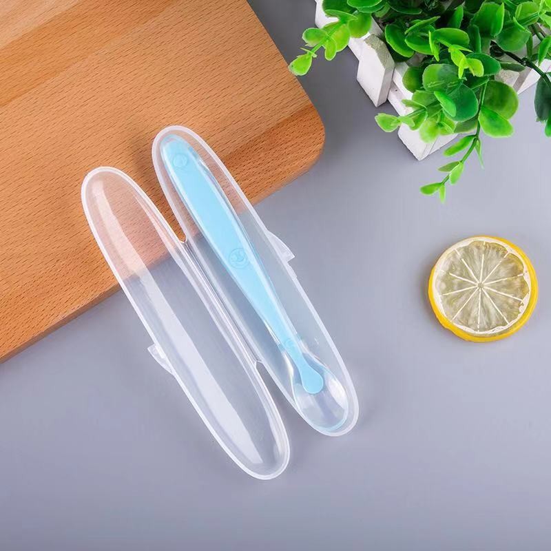 1pc Baby Feeding Spoon With Storage Box Non-slip Baby Training Spoon Food Grade Silicone Cute Baby Feeding Tableware