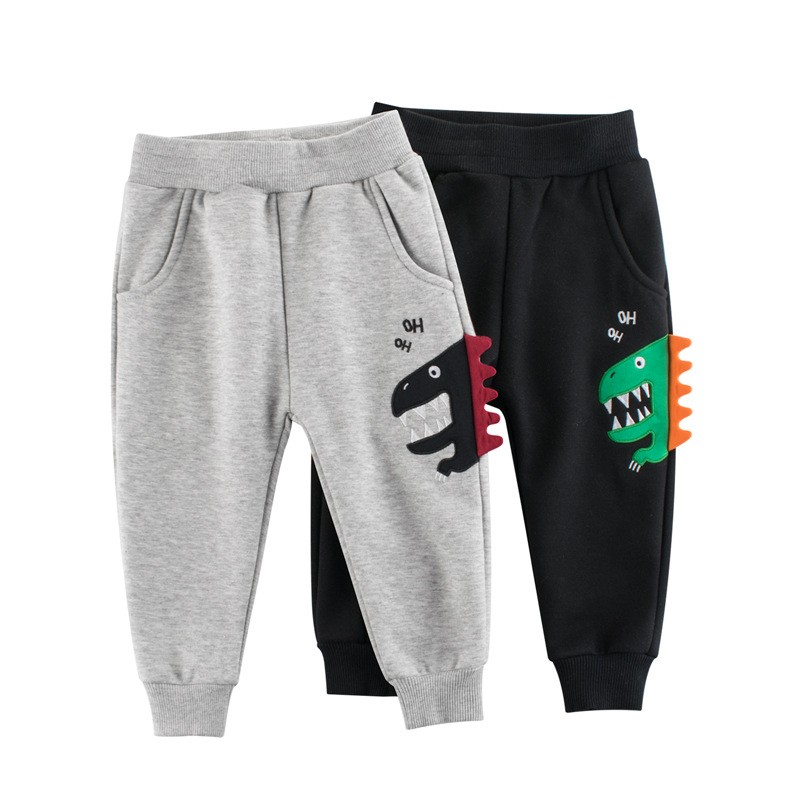 Autumn Winter Kids Pants Cartoon Dinosaur Warm Cotton Boys Jogger Pants Children Sweatpants