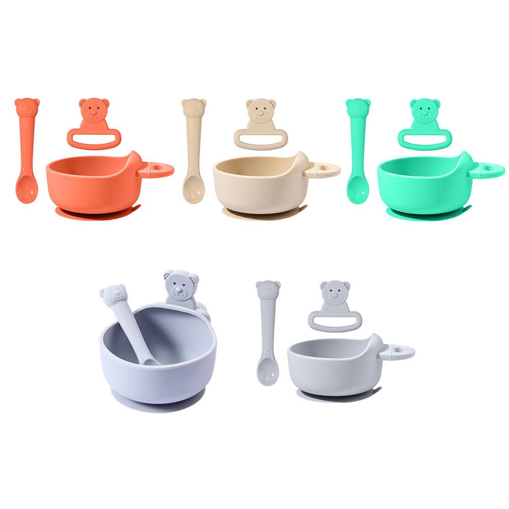 3pcs/set Silicone Baby Feeding Bowl Tableware Kids Waterproof Suction Bowl With Spoon Children Dishes Kitchen Baby Stuff