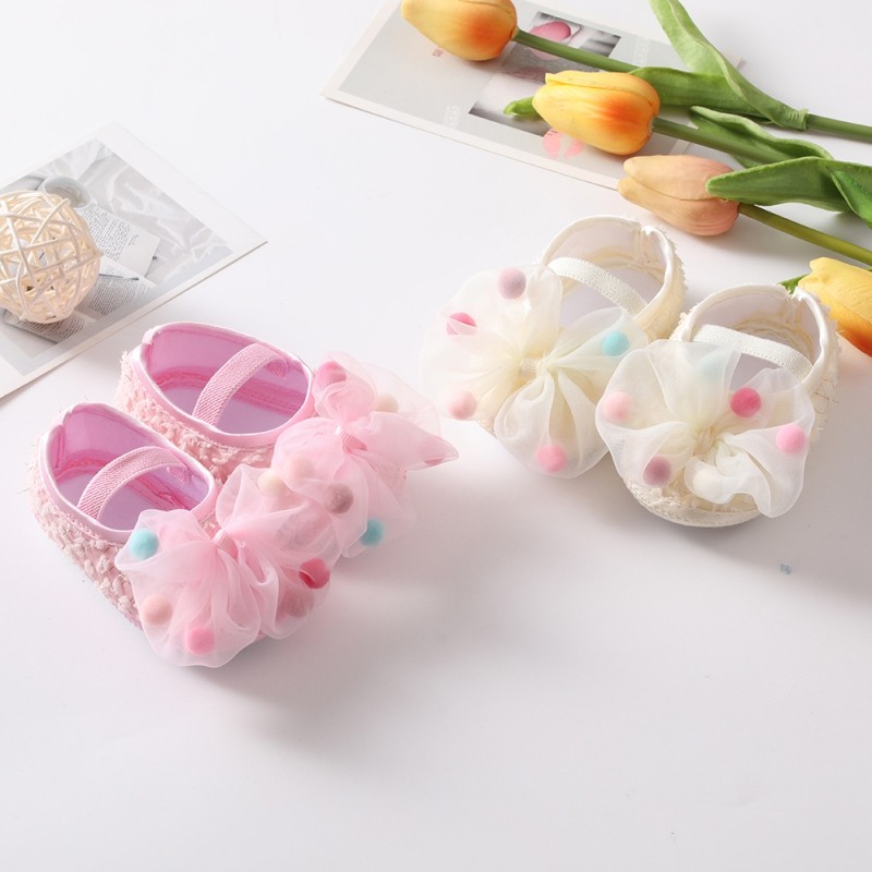 Baby Girl Net Yarn Bowknot Sweet Princess Shoes Summer Spring Toddler Soft Sole Walking Shoes Headband Set