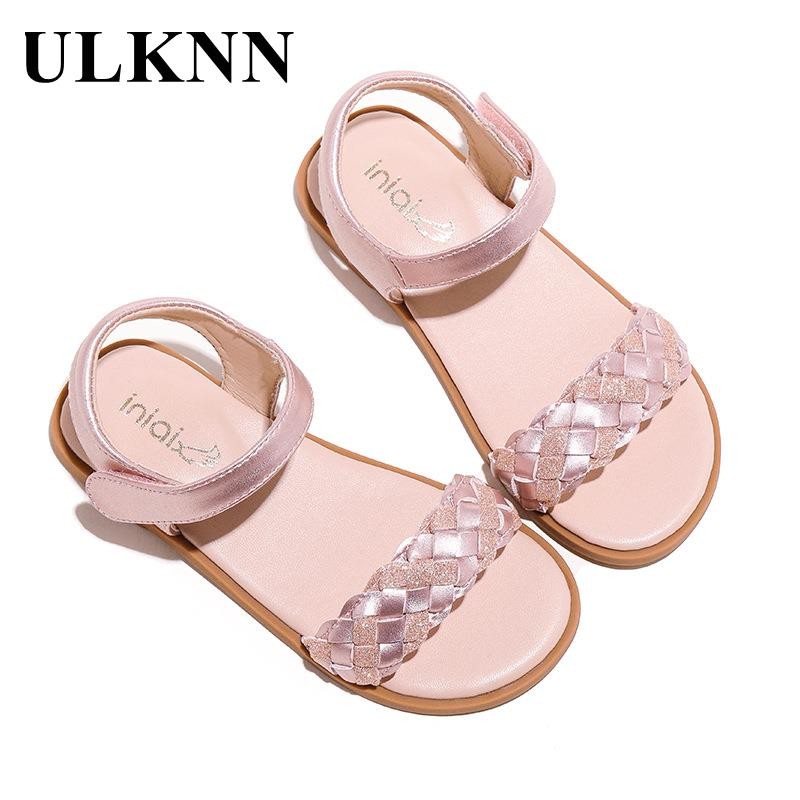 Children Sandals Microfiber Children Gold Beach Shoes Summer 2022 New Soft Light Sandals Princess Shoes Girls Silver Flat Shoes