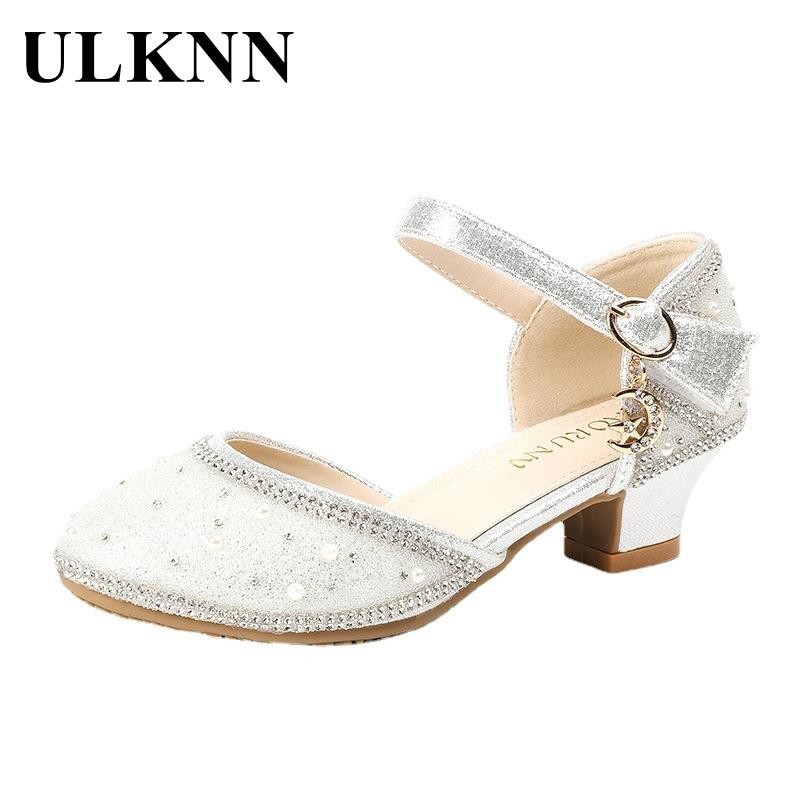 Girl high heel sandals children silver rhinestone princess sandals 2022 children summer new hollow shoes girl show high heels