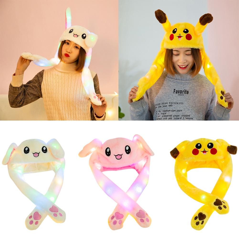 Lovely Luminous/No Light Plush Rabbit Hat Funny Play Toy Up Down Moving Rabbit Ears Air Cushion Toy Hat Girlfriend Kids Gifts 1pc