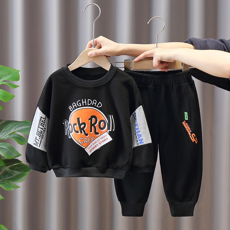 Boy's new autumn handsome sports letter printing two-piece suit