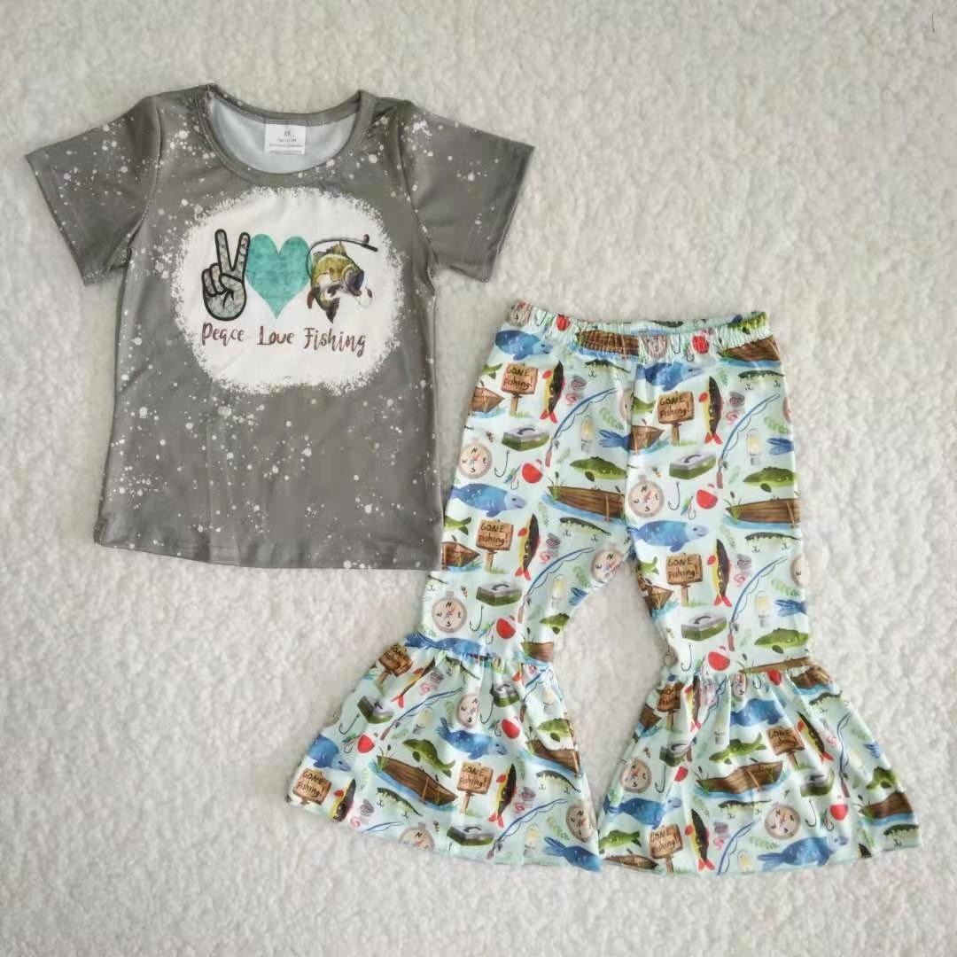 Hot Sale Lovely Clothes - Baby Boy Girls Clothing Sets Fashion Fish Printed Short Sleeve Bell Bottoms Children's Shop Set