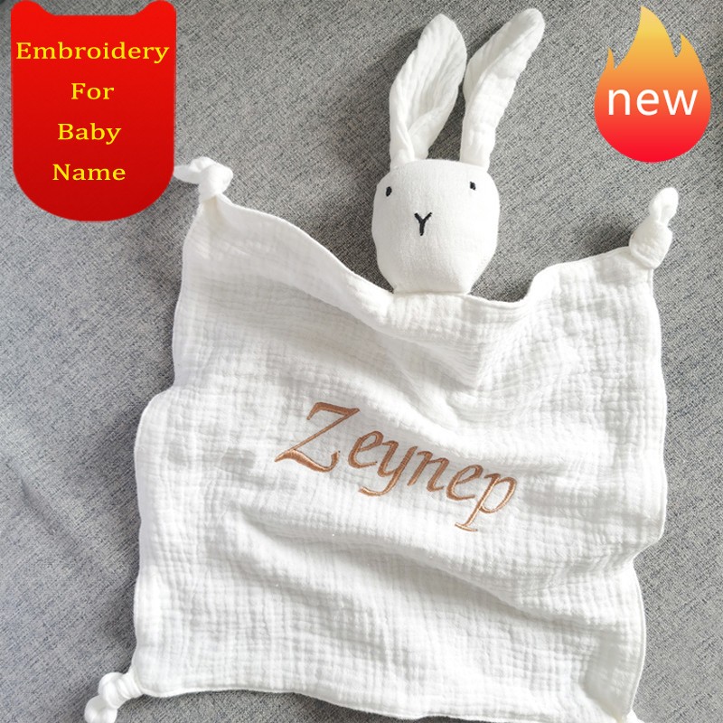 Name Embroidered Kids Sleeping Toy Soothe Appease Towel Bibs Custom Newborn Sleeping Dolls Baby Cotton Muslin Comforter Blanket