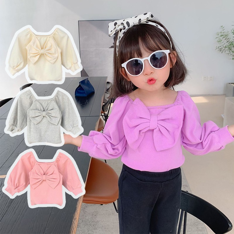 Spring Autumn Kids Girl T-shirt Children Girls Bow Casual Top Sweet Baby Clothes Toddler Long Sleeve Fashion Top