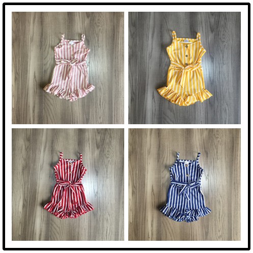 Baby Girls Summer Clothes Girls Stripe Romper Girls Pink Romper With Belt