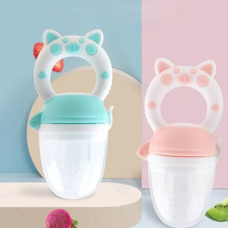 Baby Pacifier Feeder Cute Cartoon Baby Fresh Food Teether Infant Handle Fruit Feeding Nipple Bitable With Chian Pacifier