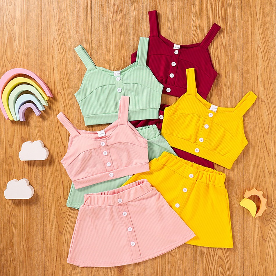 Children Baby Girls Summer Clothing Outfits Baby Sling Crop Top Skirt Solid Cool New Baby Clothes 1-6Y Kids Csotume JYF