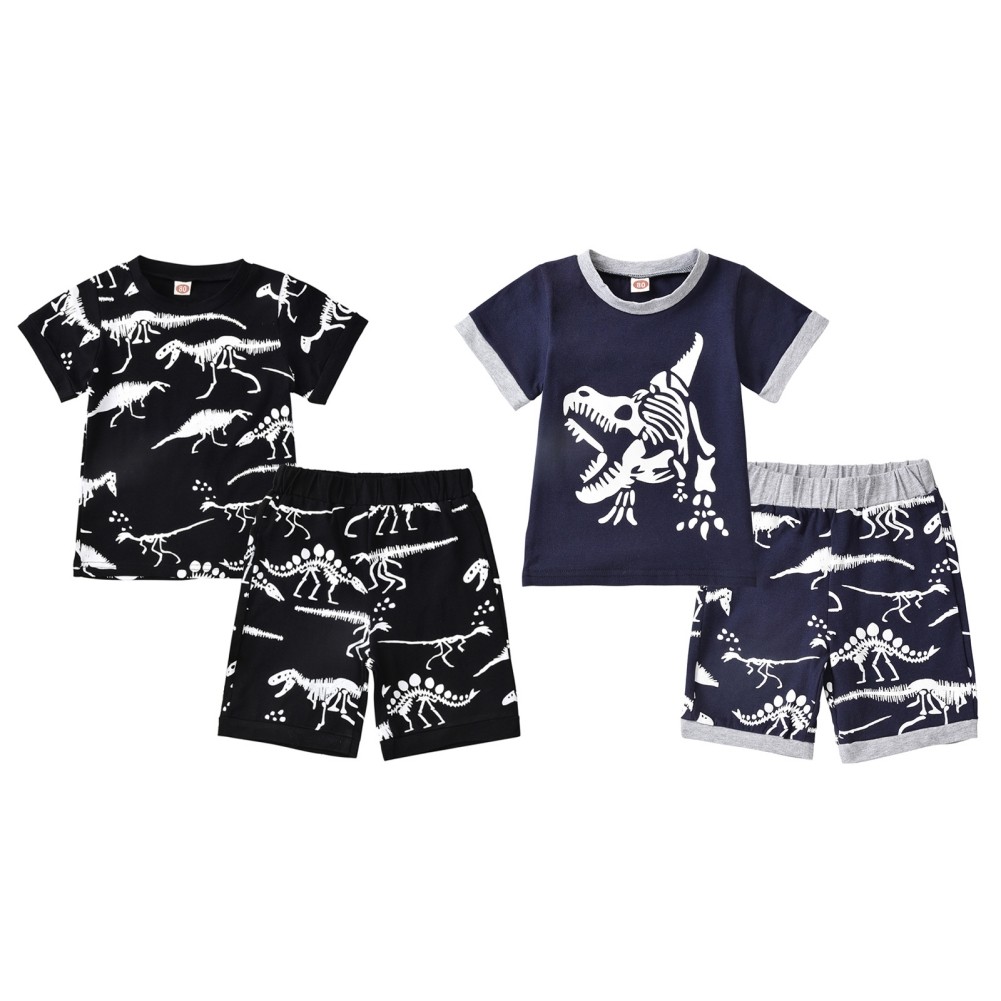 Jlong 2pcs/set Cute Cartoon Boys Clothes Set Boys Dinosaur Short Sleeve Shorts Set Casaul Suit 1-6 Years Children's Clothing