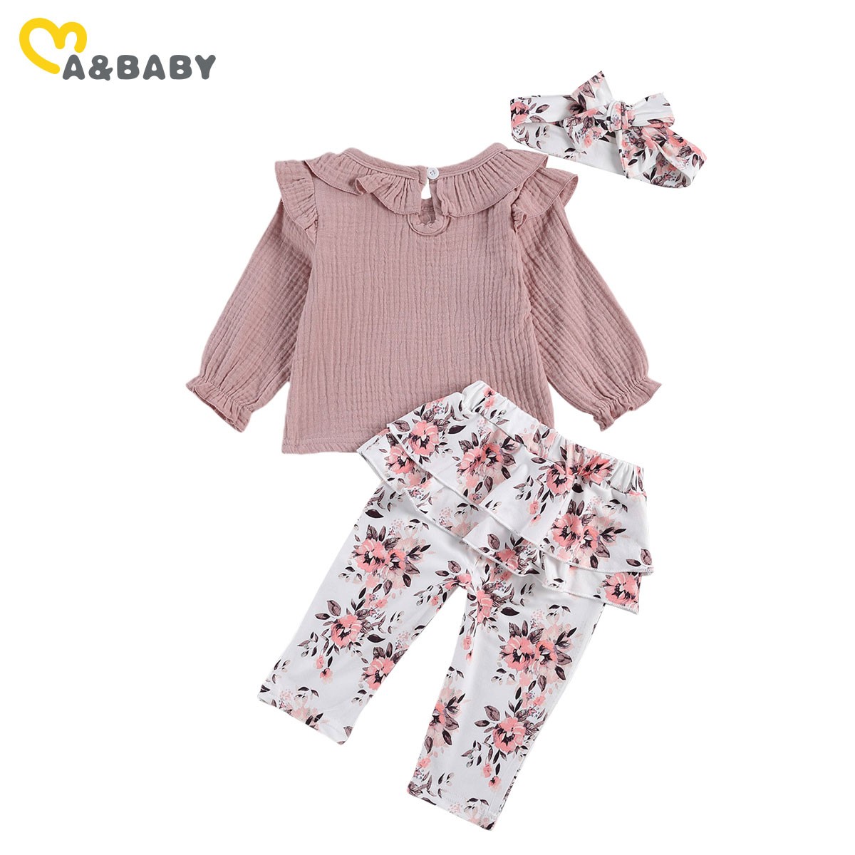 Ma&Baby 3-24M Spring Autumn Baby Boy Newborn Baby Girls Clothes Set Flower Pants Ruffles Tops Headband Outfits