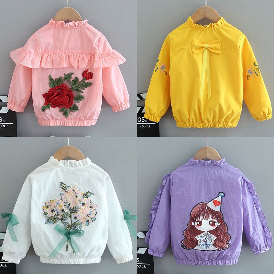 Girl Coat Spring Autumn Fashion Flower Bowknot Cartoon Floral Jacket Toddler Kids Children Sweet Coats Costume 2-12Y JYF