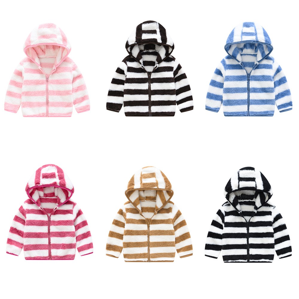 Autumn Jackets For Baby Boy Trench Children's Clothing Girls Warm Hooded Striped Outerwear Windbreaker Baby Kids Coats JYF